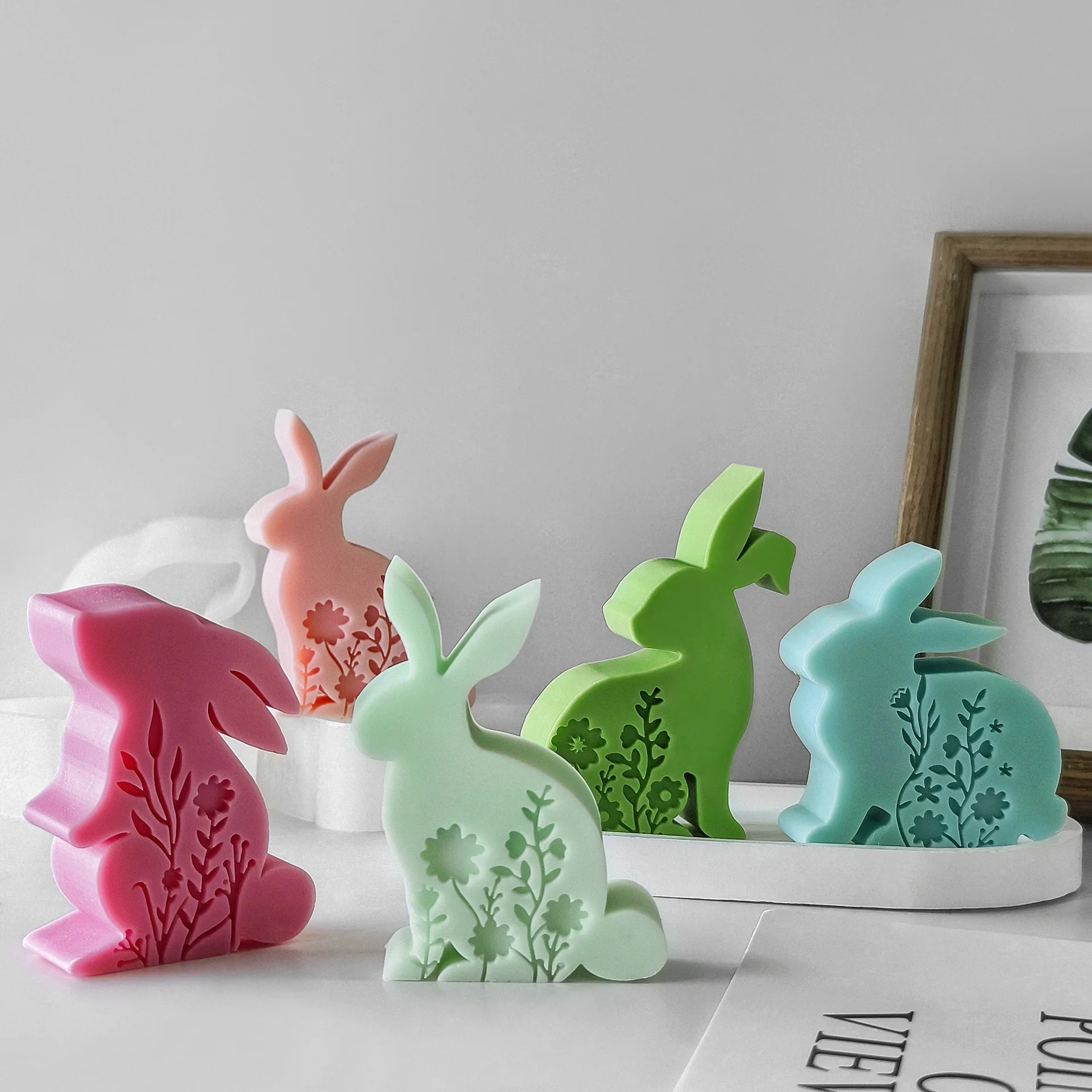 2D Flower Rabbit Candle Silicone Mold Relief Plant Flower Candle Mold Easter Rabbit Cake Chocolate Silicone Mold Soap Molds 2025