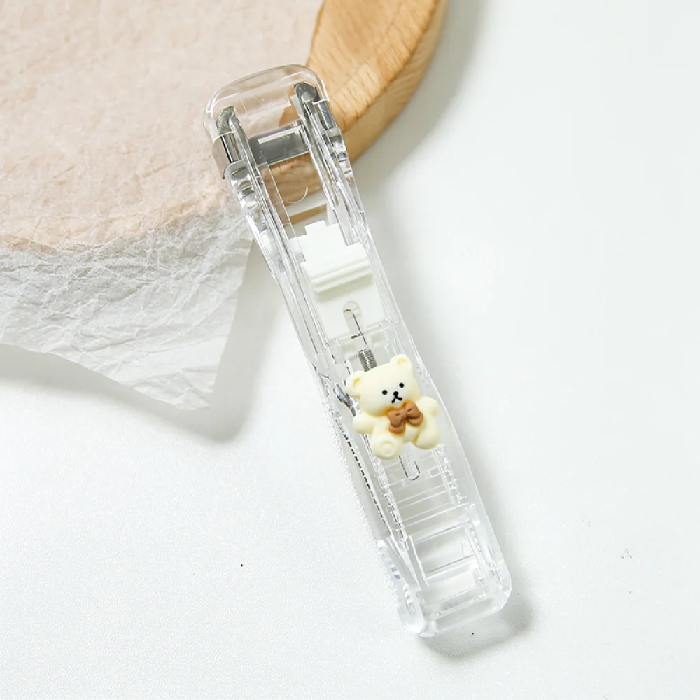 Mini Push Type Binder Clip Stapleless Stapler Cartoon Fastener For Document Storage Food Bag Sealing Gadget