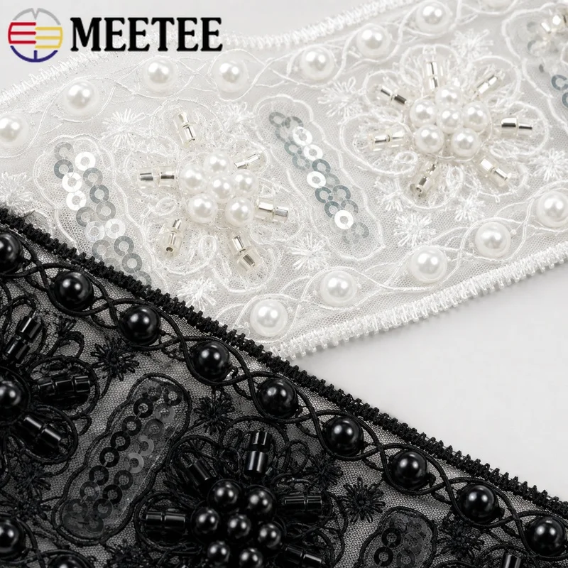 2/4Yards 45mm Beaded Sequin Lace Trim Floral Embroidery for Bridal Gown Stage Costume Neckline Cuff Hairband Sewing Craft Decor 5
