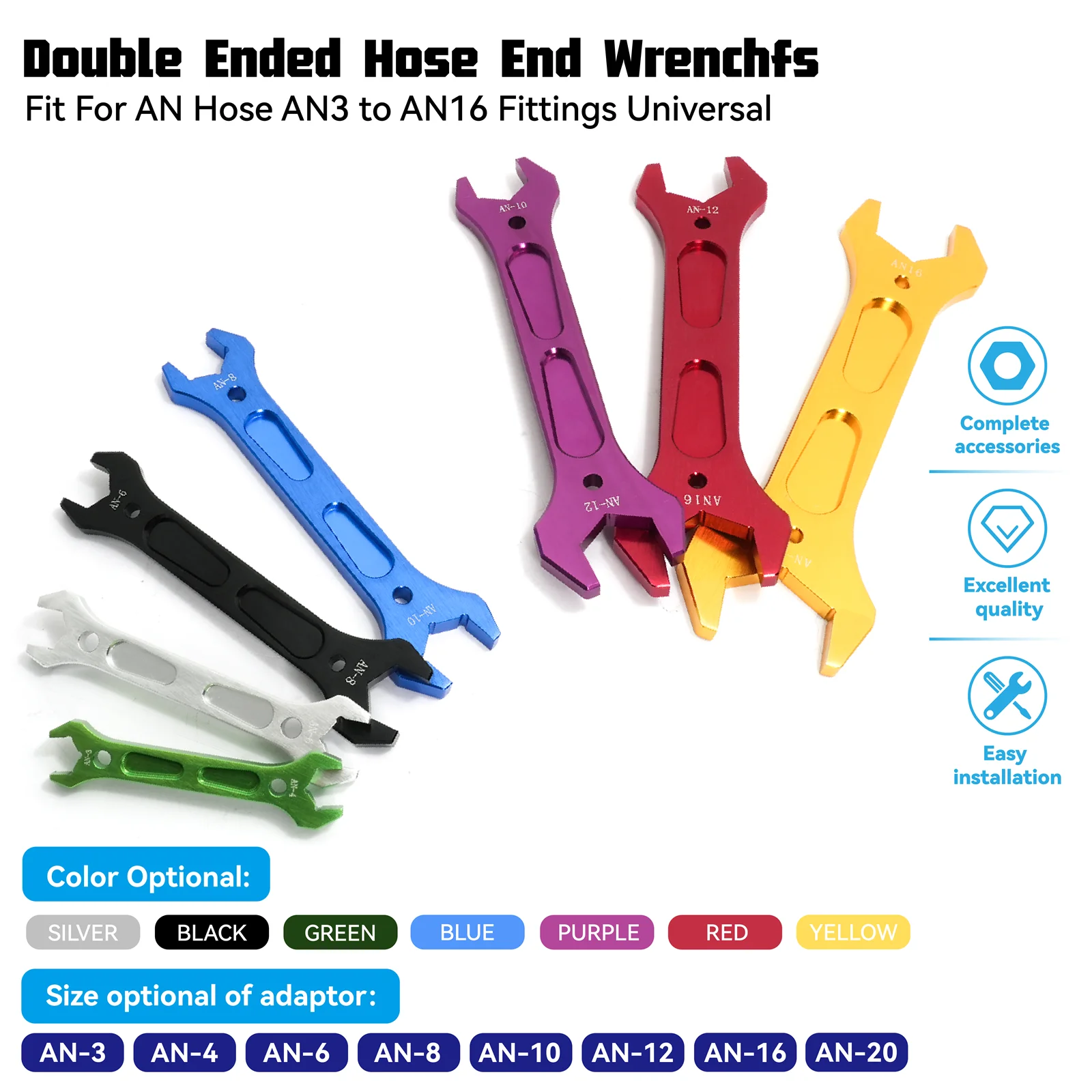 

Anodized Aluminum Double End Hose AN Wrench Spanner Tool Set AN3 to AN20 Fitting Wrench Set