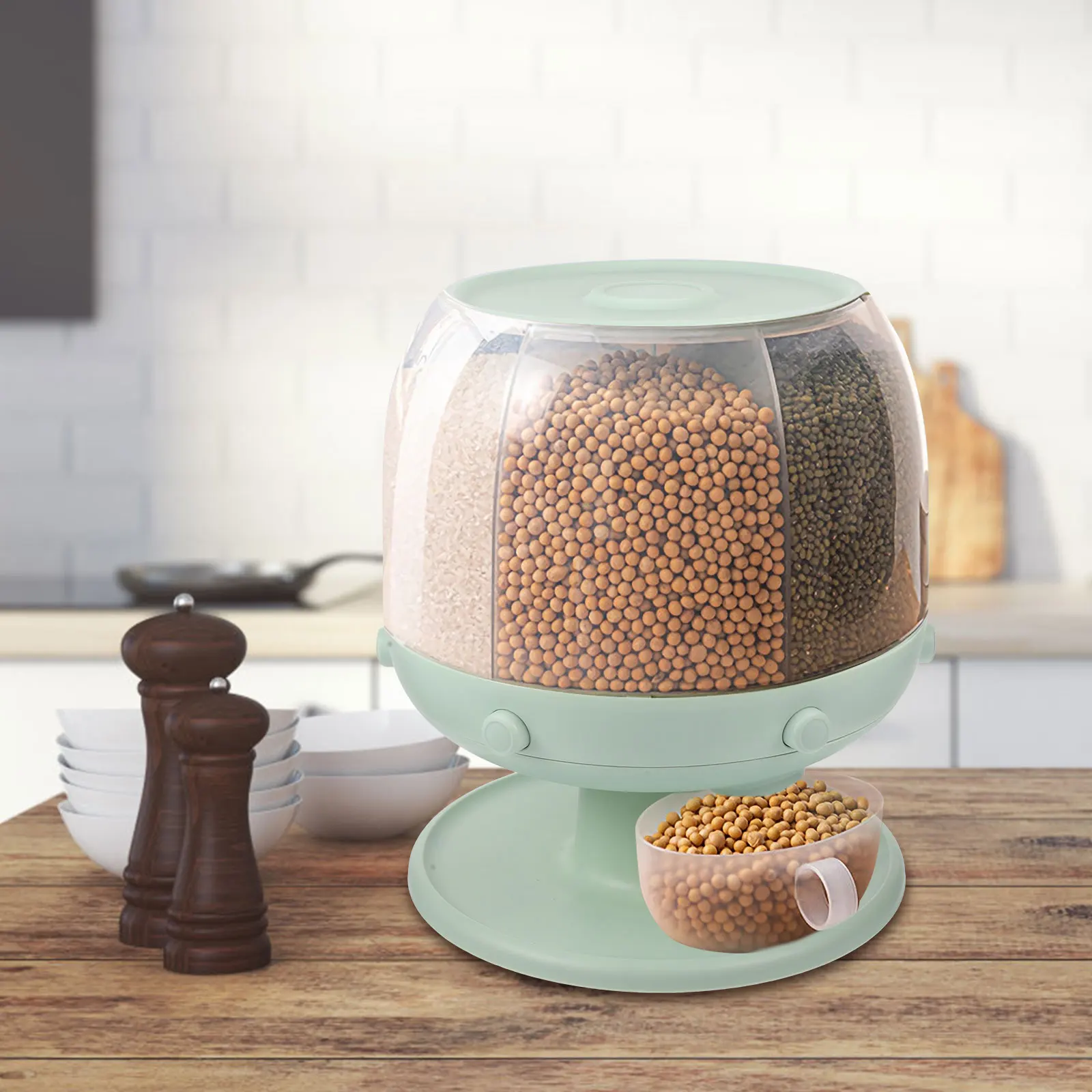 

Green 5277 Rice Container Sealed Plastic Bean Cereal Storage Grain Holder Dry Food Dispenser Anti Moth Damp Kitchen Box