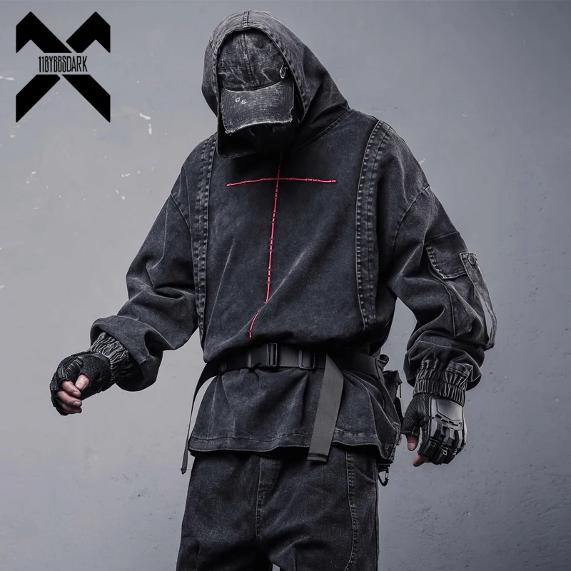 

Vintage Washed Denim Hoodie Y2K Grunge Hooded Sweatshirt High Street Loose Workwear Jacket Hip Hop Streetwear Coat