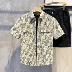 Camisas estampadas vintage masculinas, streetwear de Harajuku, moda, casual, manga curta, tops soltos, Y2K, verão