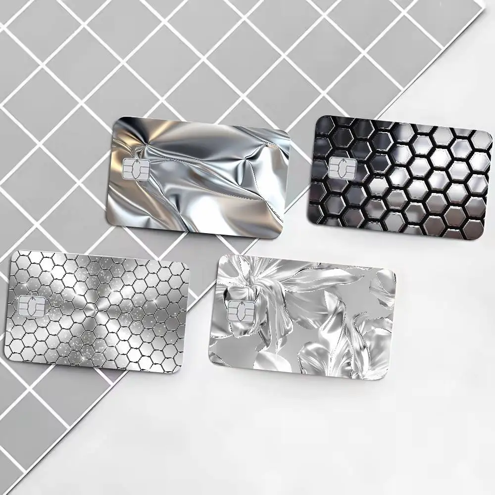 Silver Metallic Texture Card Stickers, Holographic Foil Honeycomb Ripple Pattern Credit Card Decal Card Cover Sticker