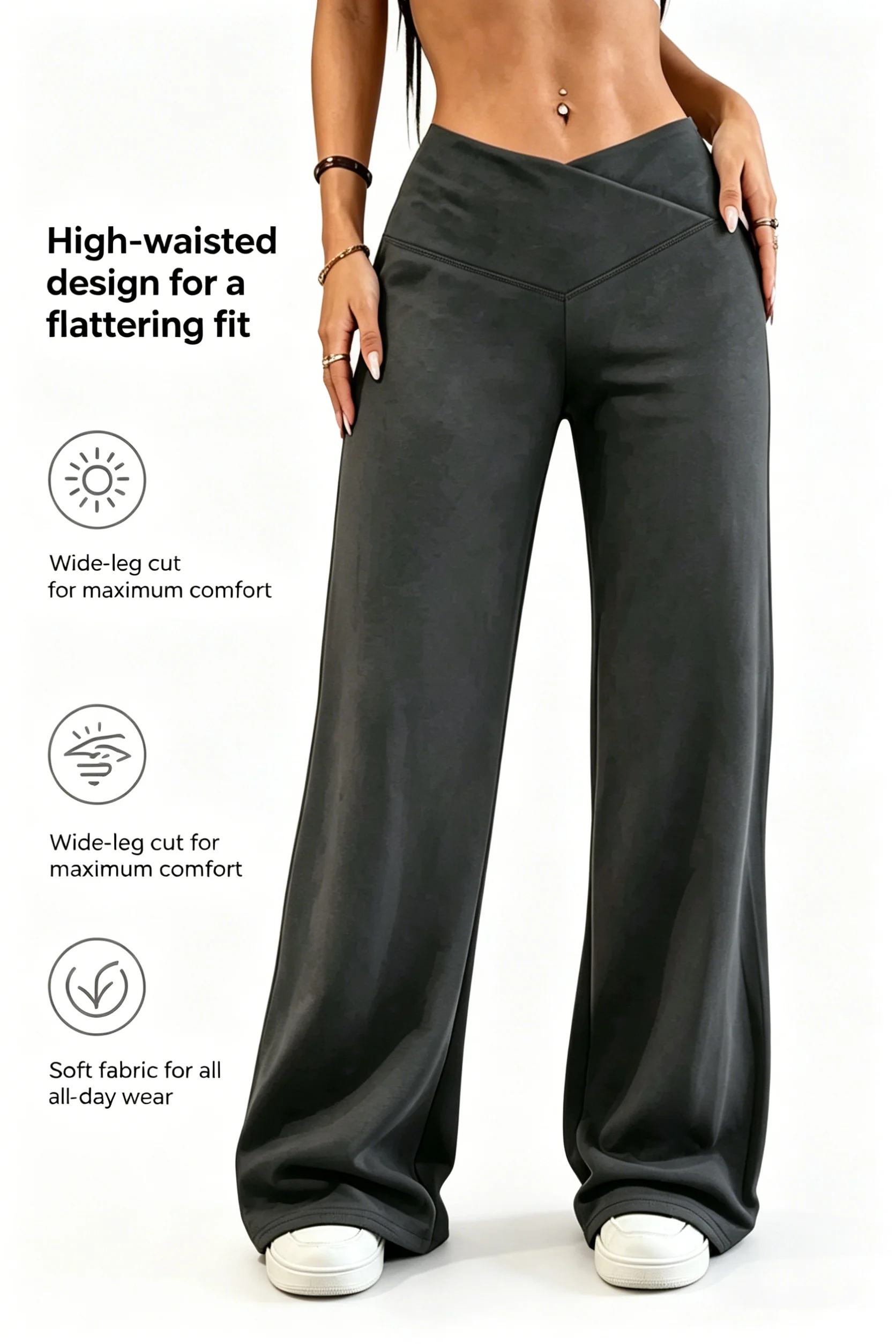 

Women's V-shaped cross waist wide-leg pants high waist leisure soft elastic comfortable yoga pants suitable for travel and sport