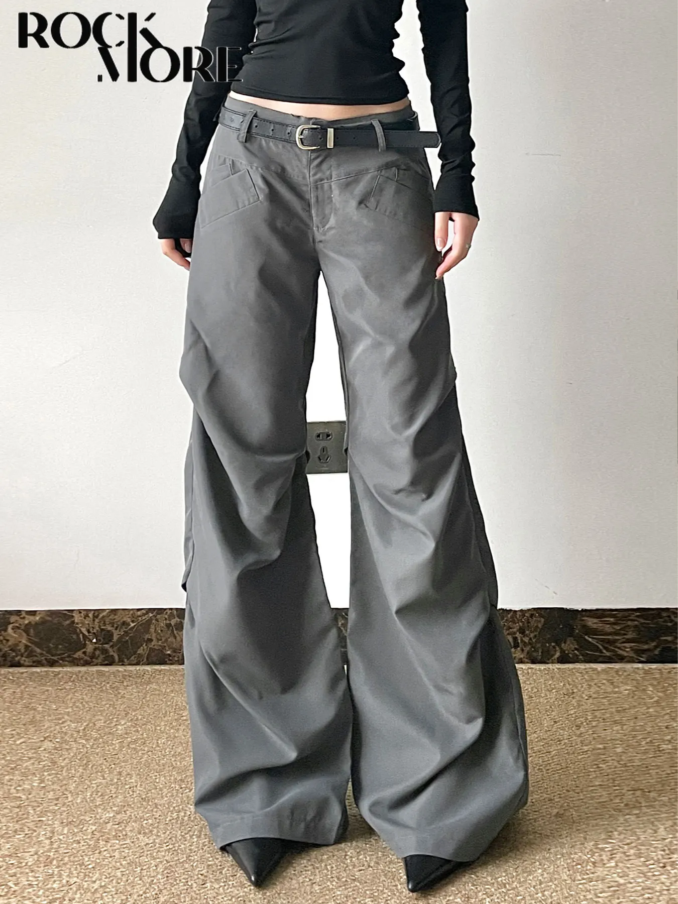 

Rockmore Grey Low Waist Wide Leg Pants Streetwear Oversized Baggy Trousers Casual Women's Y2k Clothes Loose Cargo Pant Aesthetic