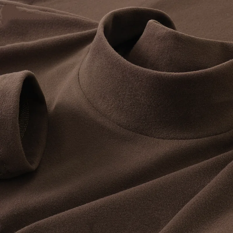 Thickened Long Sleeve Men's Base Shirt Half High Collar German Velvet Autumn Winter Large Size 250 Pounds Hoodie Style T-Shirt