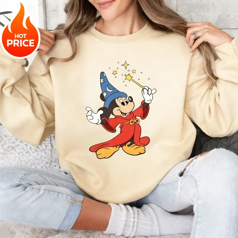 디즈니 2025 뉴 핫 미키 마우스 빈티지 크루 스웨터 소년 소녀 가족 부모-자식 착용 오버 사이즈 남성 여성 루즈 후드 탑