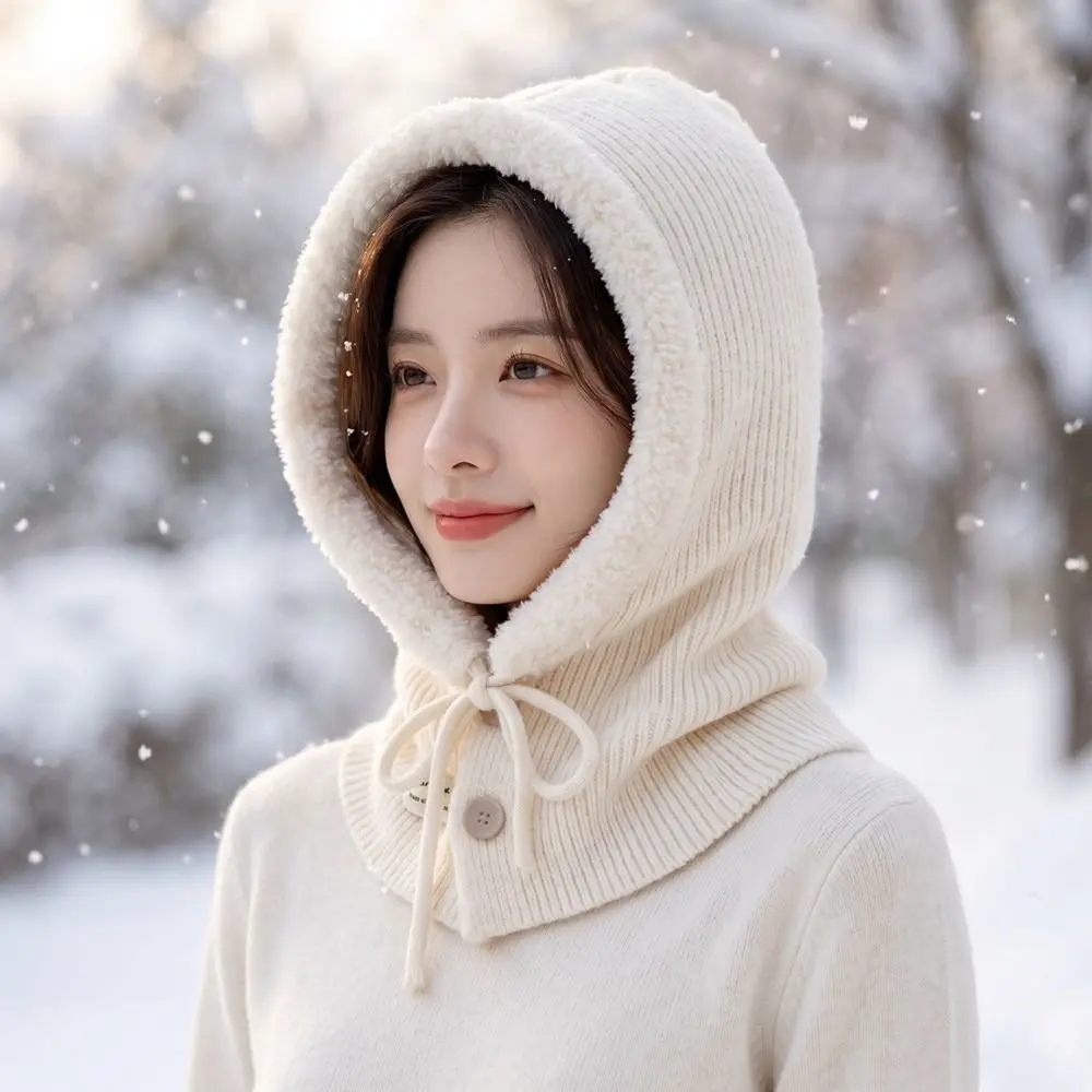 Fashion Fleece Wool Balaclava Hat Wool Blend Beanie Earflap Hat Warm Thickened Pullover Hat Streetwear