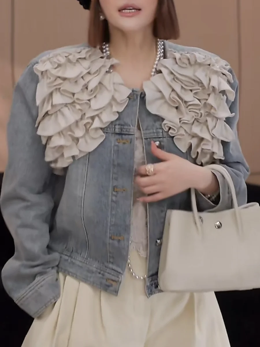 Women's 2025 Spring New Fashion Denim Coats Long-sleeve Short Style Denim Jackets Loose Comfort Trend Female Single Breasted Top