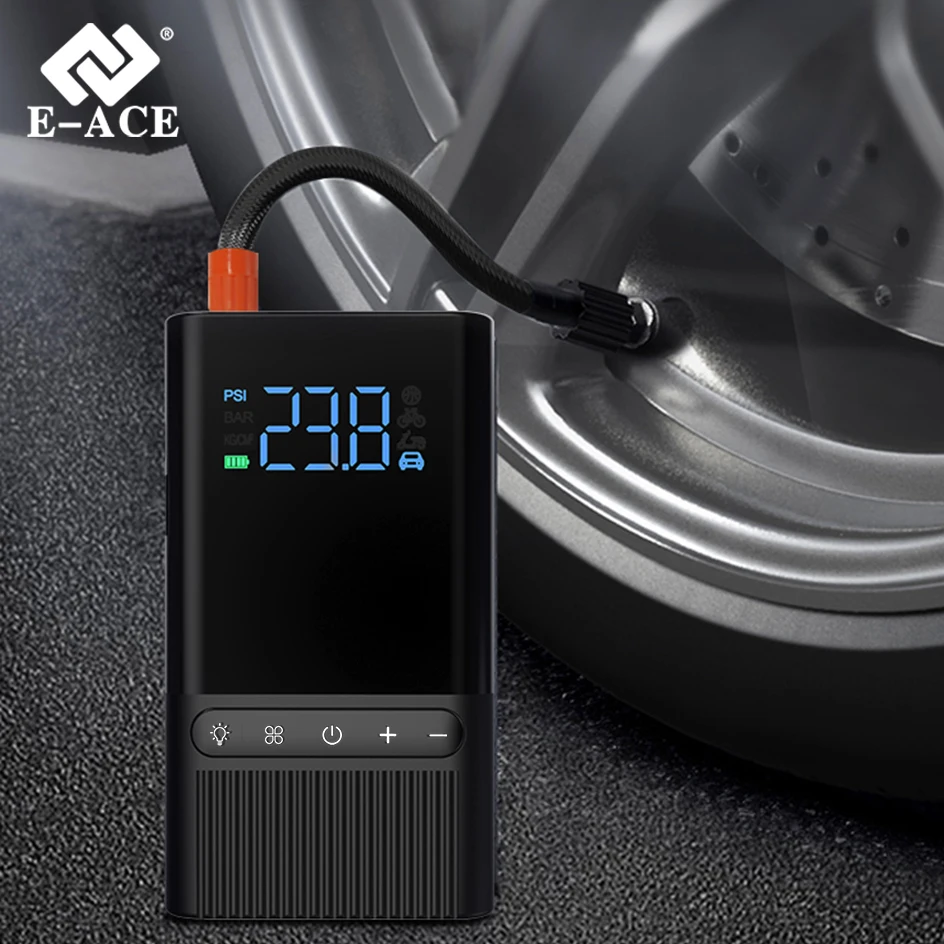 E-ACE Air Pump 12V Mini Portable Wireless Compressor LED Digital Lights For Vehicle Motorcycle Electric bicycle Bicycle Ball