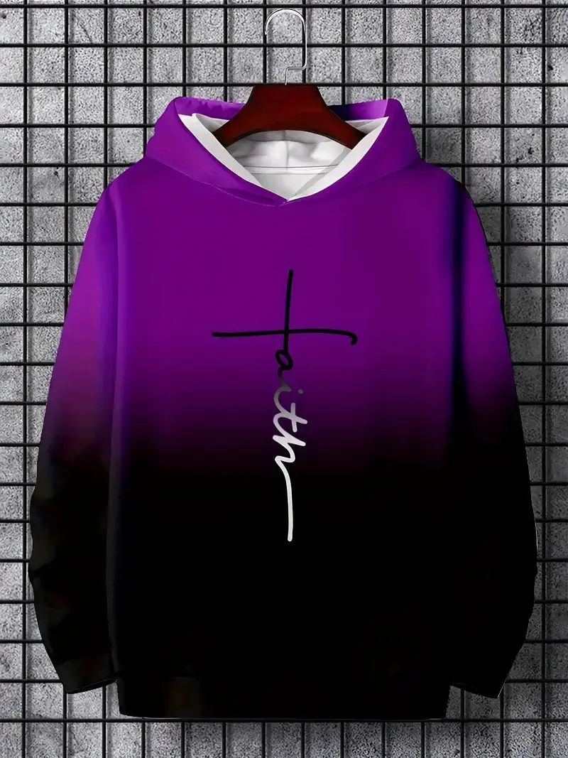 Men's fashion hoodie, 3D printed cross design, casual polyester pullover, fitted style, long sleeve, spring and autumn, pullover