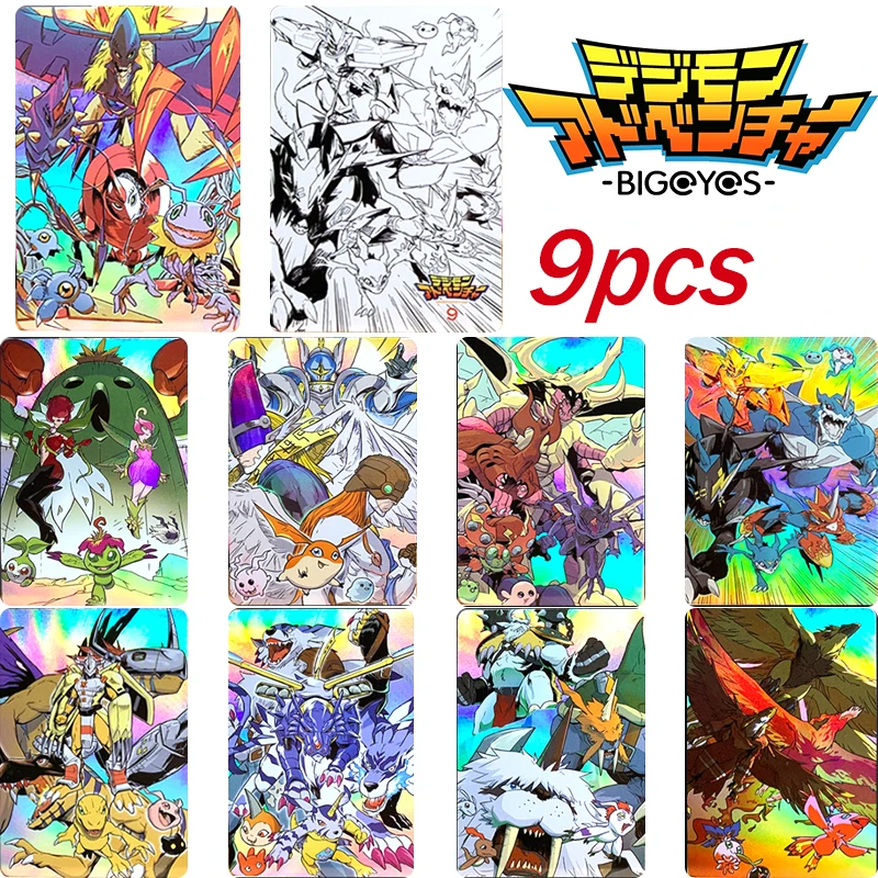 9Pcs/set Anime Characters Digimon Greymon War Greymon Collection Card Toys Diy Homemade Flash Card Christmas Birthday Gift