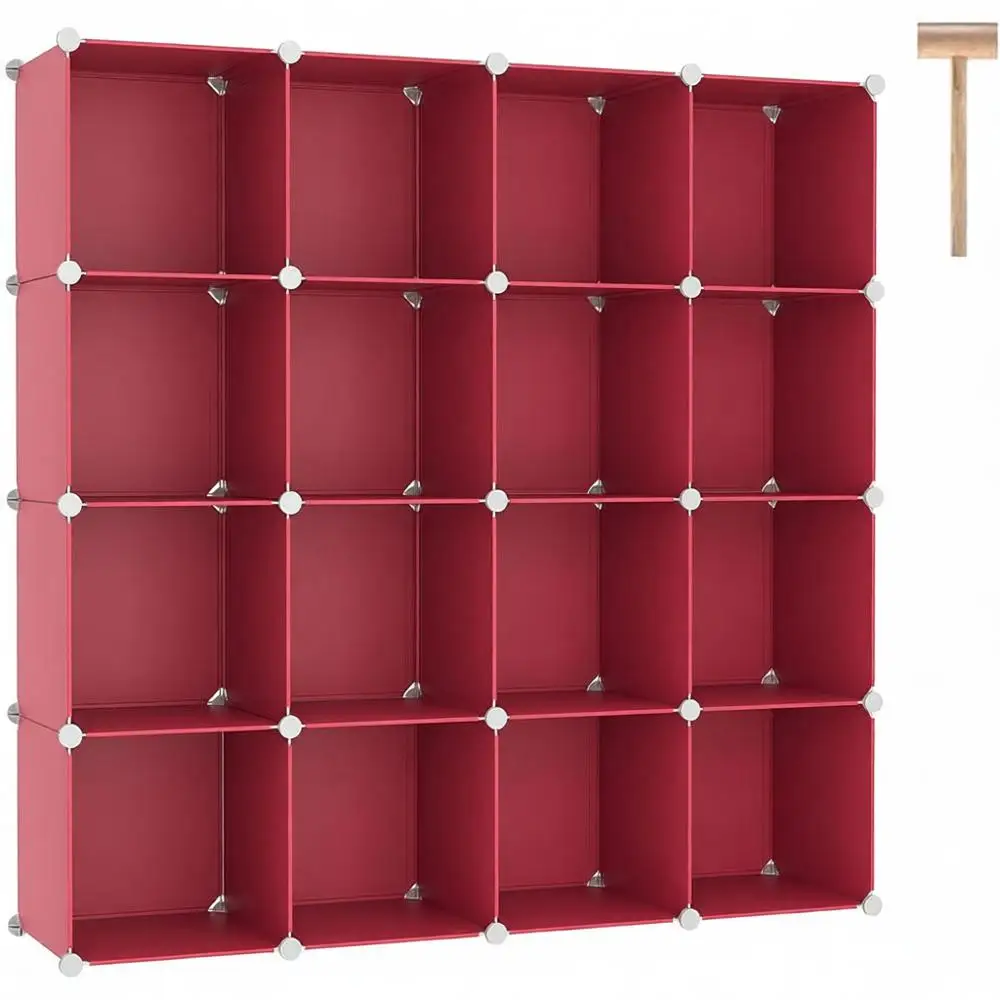 

Plastic 16-Cube Storage Organizer, DIY Closet Shelves, Bedroom Storage, 48.4 L × 12.4 W × 48.4 H, Red