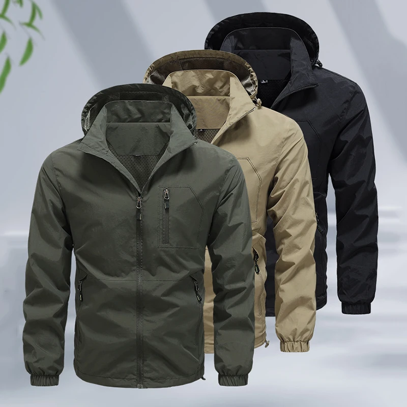 Chaqueta cortaviento ligera con capucha para senderismo masculino - imagen 4