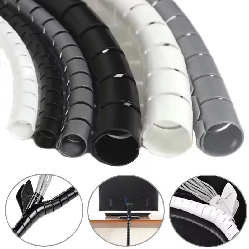 2M/1M Flexible Spiral Cable Wire Protector Cable Organizer Computer Cord Protective Tube Clip Organizer Management Tools 16/10mm