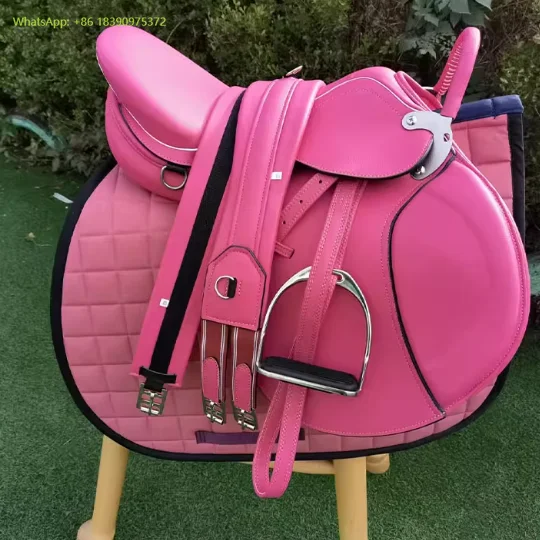 

Розовый комплект для конного спорта из микрофибры, 9 предметов: седло, двойные подлокотники для живота, полный набор для обучения
