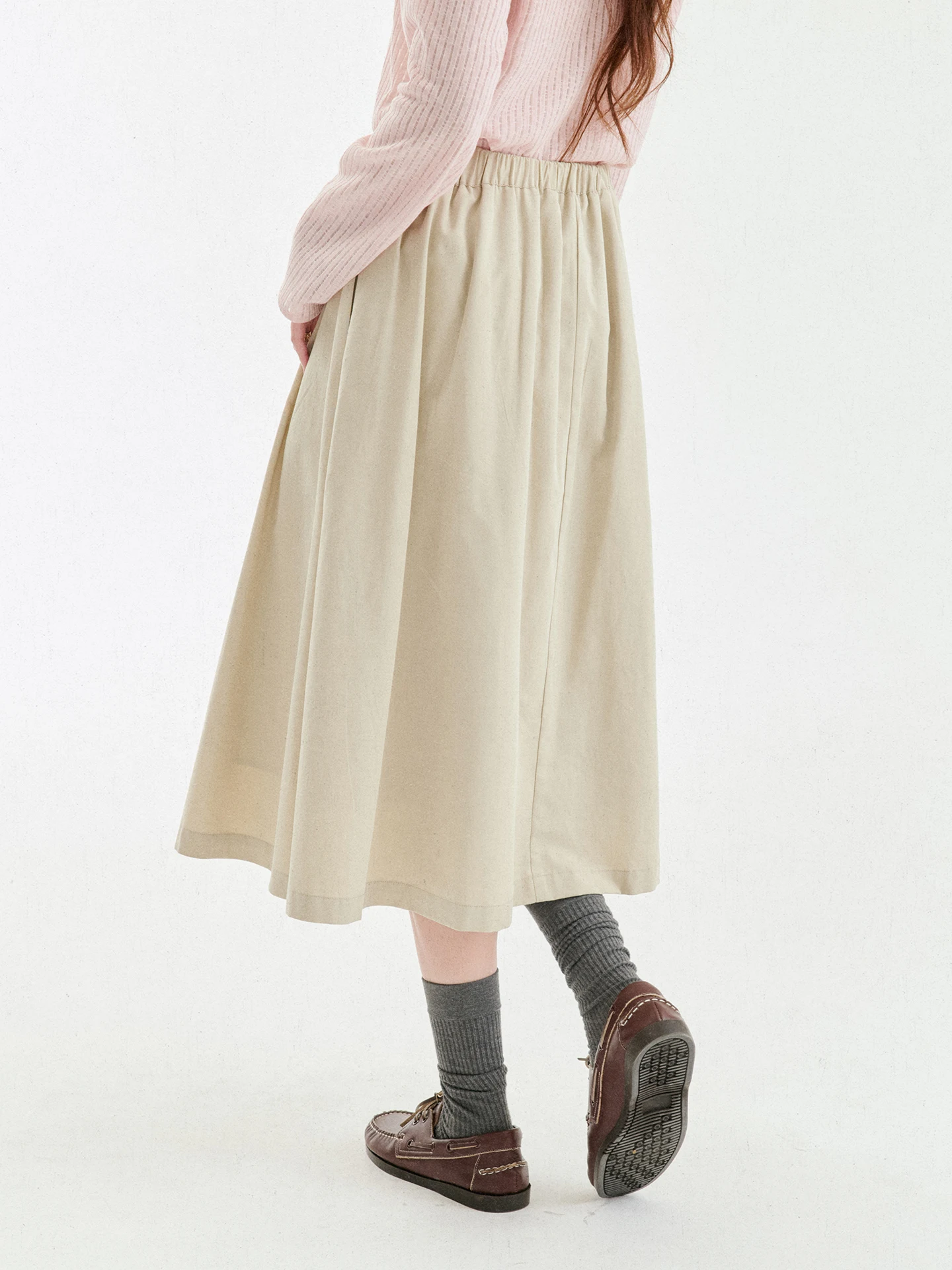 AMUU Original Color Block Belted Ruffle A-Line  Skirt Women's Autumn New Style High Waist Cotton Lyocell Blend Commute Fr...