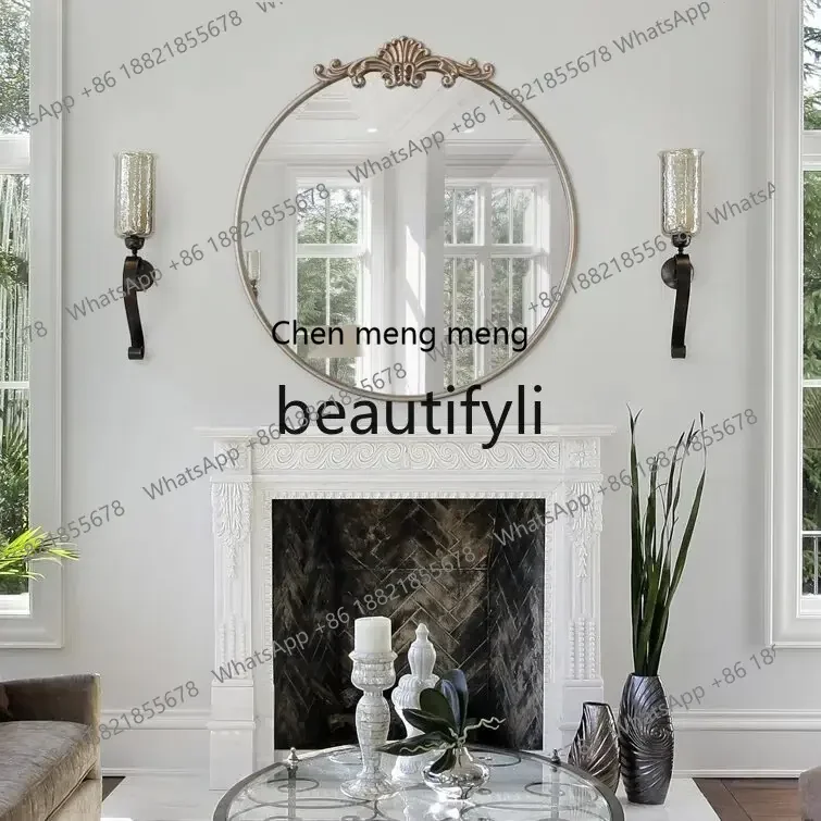 

ss8350 SS Round retro makeup mirror wall-mounted bathroom carved bathroom mirror French dressing European bathroom mirror