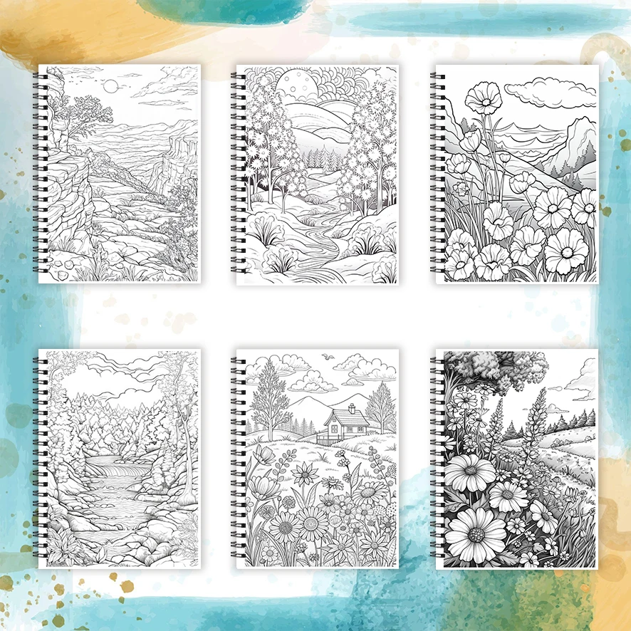 Stunning Landscapes Adult Coloring Book - 8.3 x 11.2 Inch 32 Page Coloring Book - Helps Reduce Stress and Ease Emotions