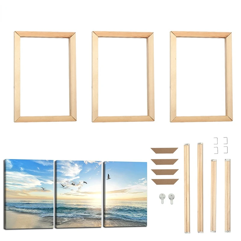 3 Pieces DIY Wood Frame Custom Art Canvas Photo Frame for Diamond Painting Wall Poster Picture Frame Living Room Home Decoration