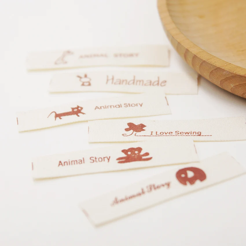 Pure cotton handmade fabric label, handmade label, sewn DIY accessories, deer bear animal, new product of four leaf clover