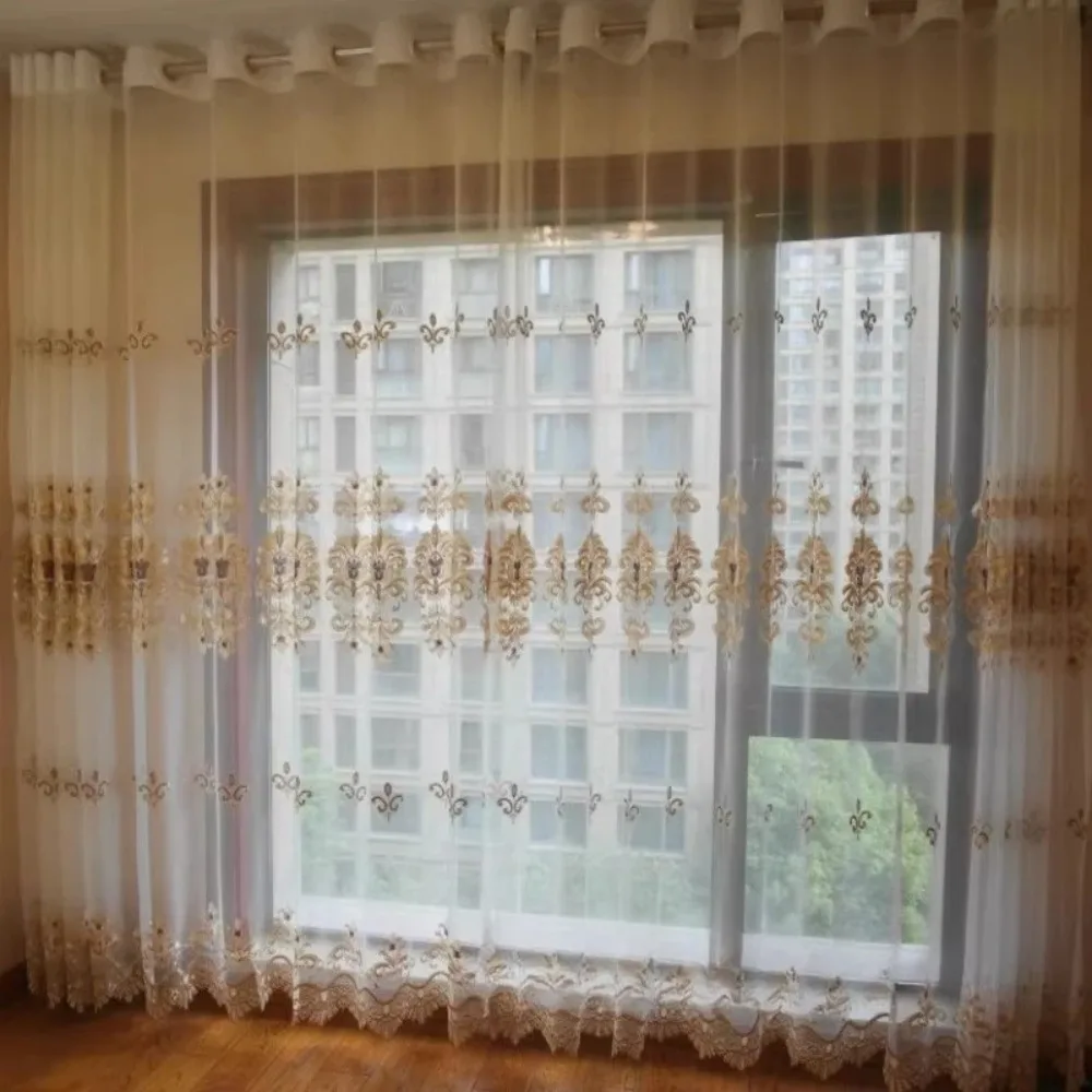 Custom Size European Embroidered White Tulle Luxury Curtains for Living Dining Room Bedroom Decor Window Water-soluble Lace