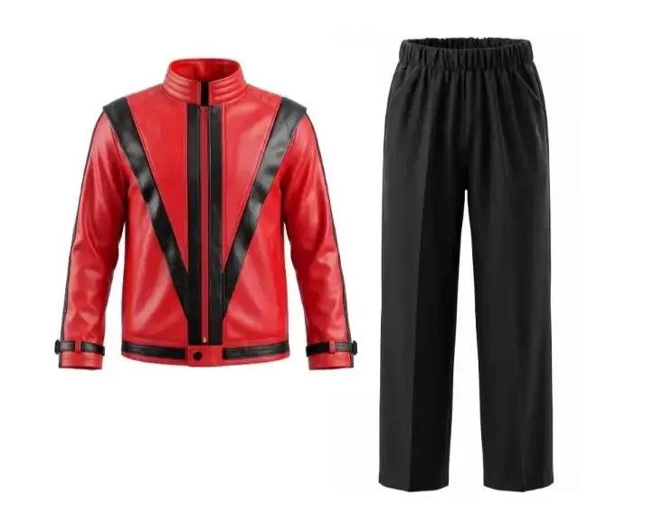 Michael Red Leather Jacket Pant Set Jackson Halloween Scary Night 80s Vintage Pop Singer Thriller Party Performance Costume - view 2