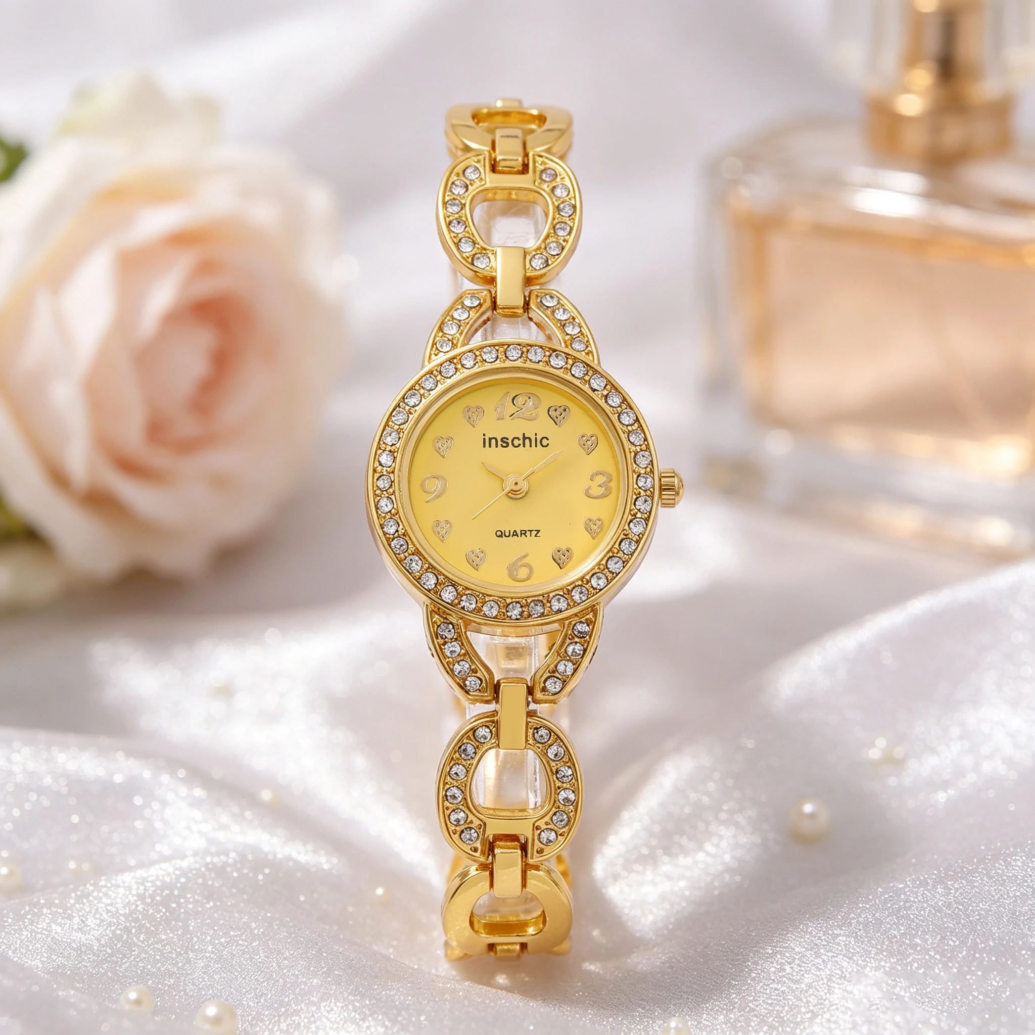 1 piece French elegant shiny women's quartz watch for time reading, suitable for daily wear