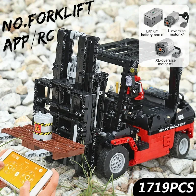 MOULD KING-13106 MOC Technical RC carretilla elevadora, 1719 piezas, bloques de construcción, bloques de construcción, rompecabezas, juguete educativo, regalos de Navidad para niños