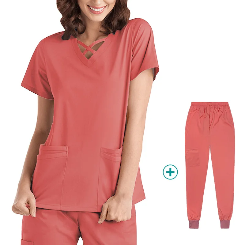 Slim Fit Women Scrubs Sets Medical Uniforms Doctors Tops Pant Nurses Accessories Surgical Gowns Dental Clinic Workwear Clothes