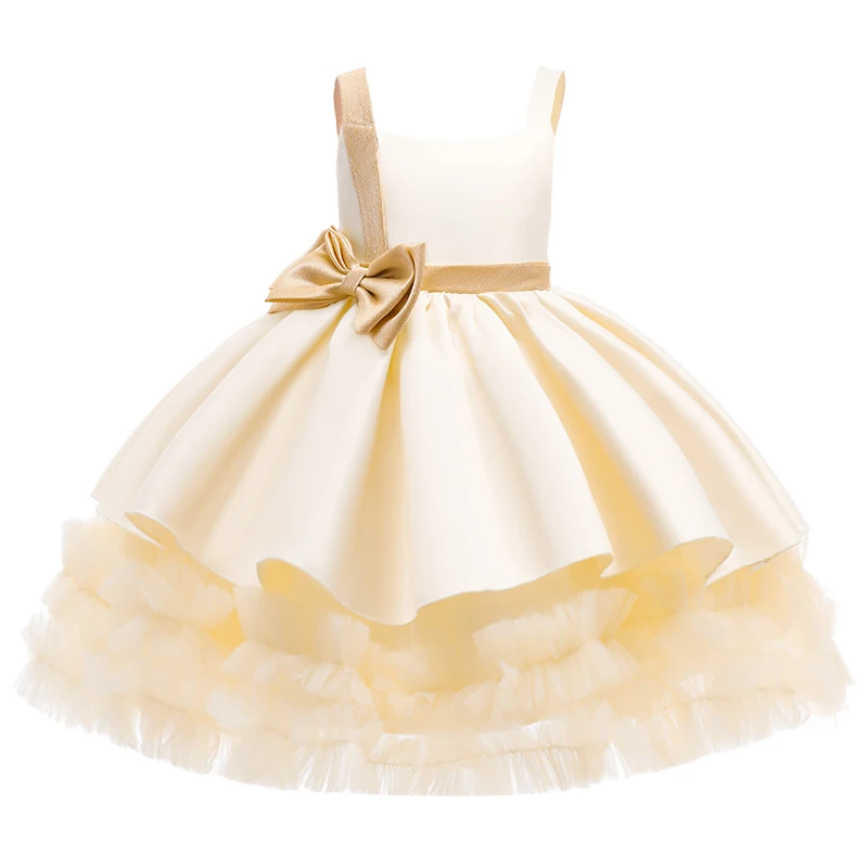 New Formal Kids Birthday Dress For Girl Children Costume Bow Princess Dresses Vestido Flower Girls Wedding Clothes 2-6 Year