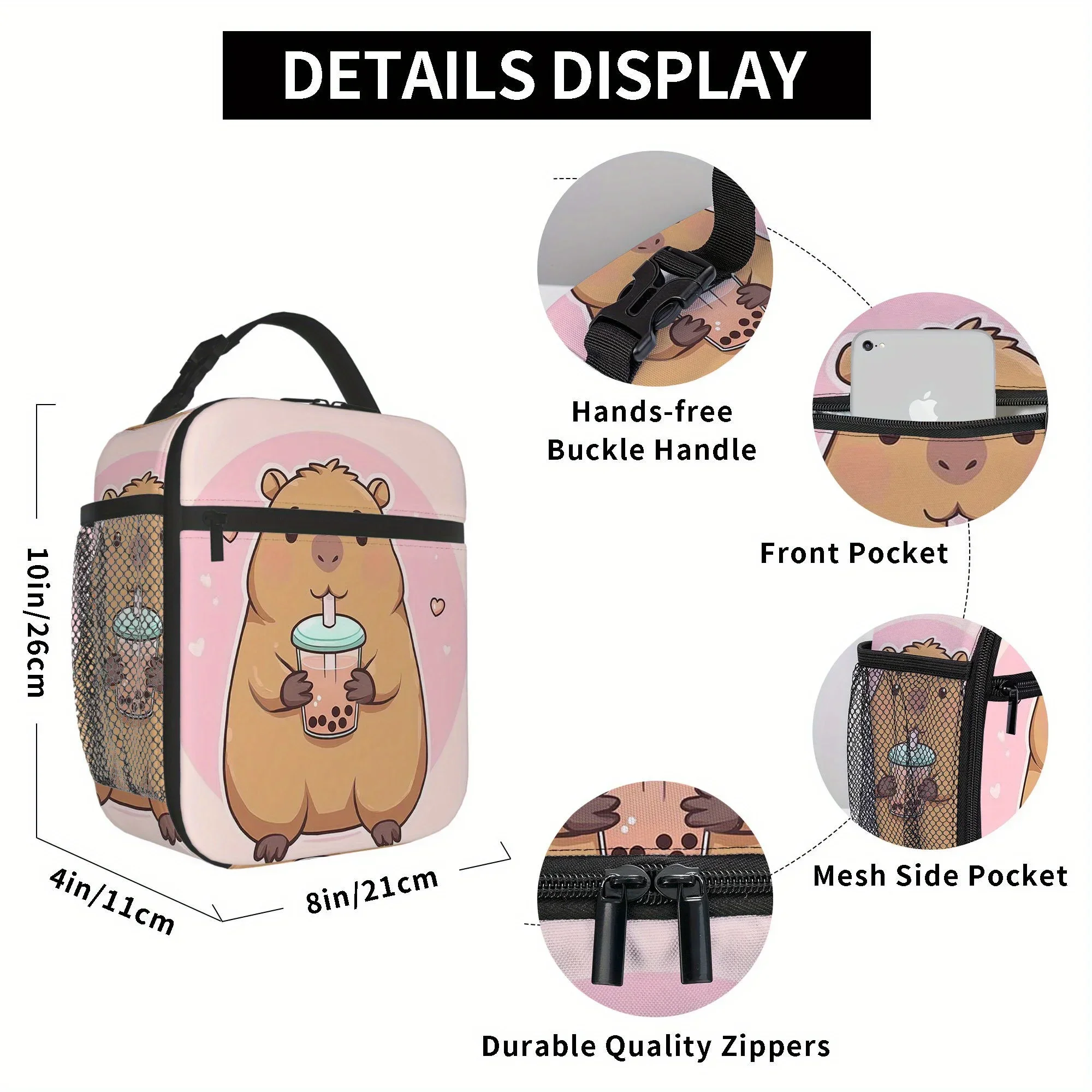 Cute Capybara Thermal Bag Insulated Lunch Tote Portable Thermal Bag for Office School Travel Home Ideal Gift for Animal Lovers