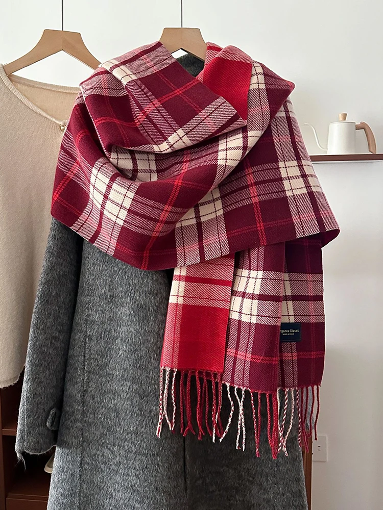 

Женский классический клетчатый вязаный шарф в консервативном стиле, женский повседневный шарф с кисточками, Mujer, платок, шаль, зимняя новая корейская шаль