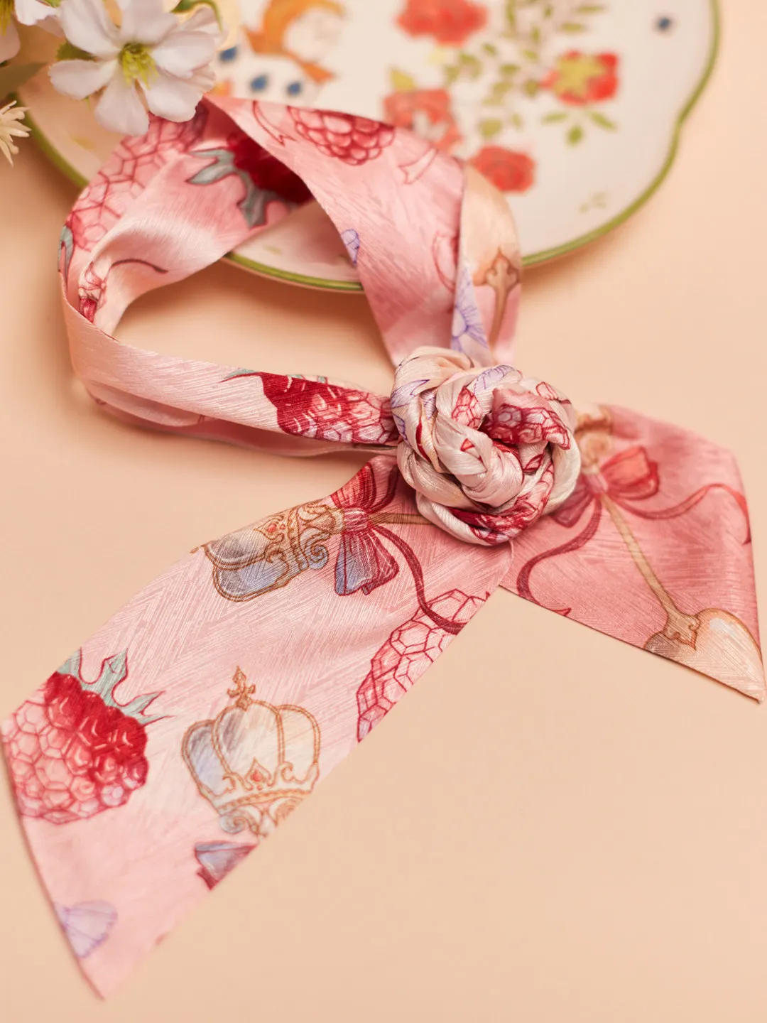 

Sweet Fruit Long Silk Scarf Pink French Tie Bag Long Silk Scarf Tie Design Scarves Women Luxury Cotton Scarf Women Luxury
