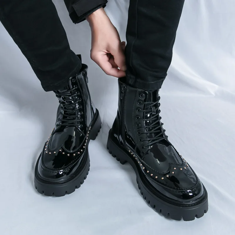 أسود أبيض كلاسيكي حذاء من الجلد الرجال مريح منصة رجالي فستان الأحذية حجم كبير 46 بريق الجلود أحذية كاجوال رجل بوتاس هومبر #5