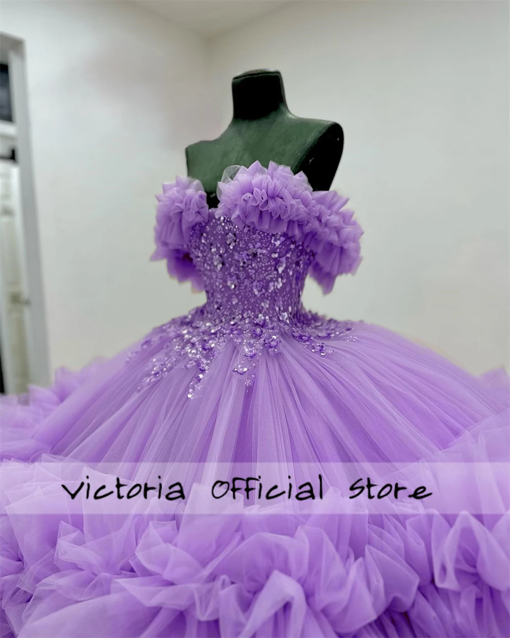 Purple Off The Shoulder 15 Years Quinceanera Dress 2024 Beaded Appliques Tulle Ruched Train Mexico Wedding Ball Gown Customized