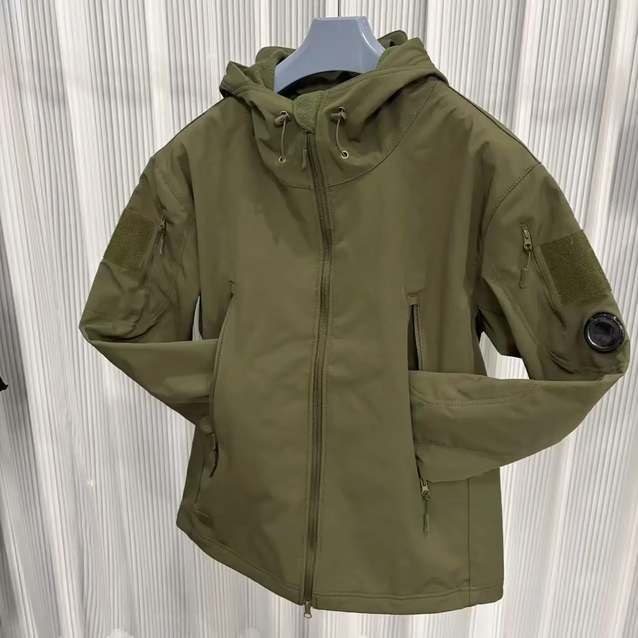 Softshell leren jack met capuchon, wind- en waterdichte jas voor buitensporten, warme en pluche dikke jas, fietsjack