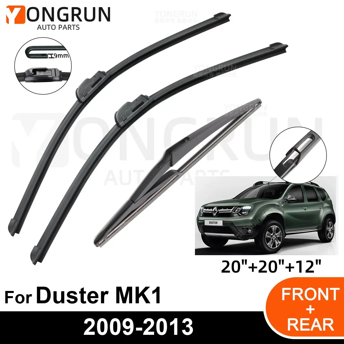 

3PCS Car Wiper for Dacia / Renault Duster MK1 2009-2013 Front Rear Windshield Windscreen Wiper Blade Rubber Accessories