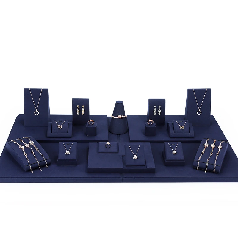

K gold and diamond jewelry display, blue microfiber jewelry display props, earrings, necklaces jewelry display stand