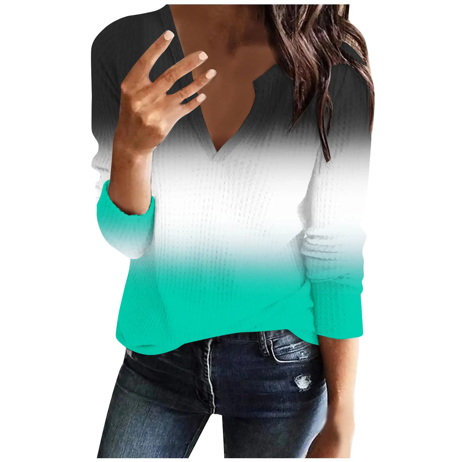 Women's Sweater Gradual Change 2024 Autumn Pullover Personality  Casual Long Sleeve V-neck Clothing  Street Jacket Women Top 