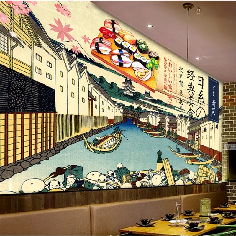 

Japanese Classic Gourmet Sushi Background Wall Paper 3D Sushi Bar Izakaya Restaurant Industrial Decor Retro Mural Wallpaper 3D