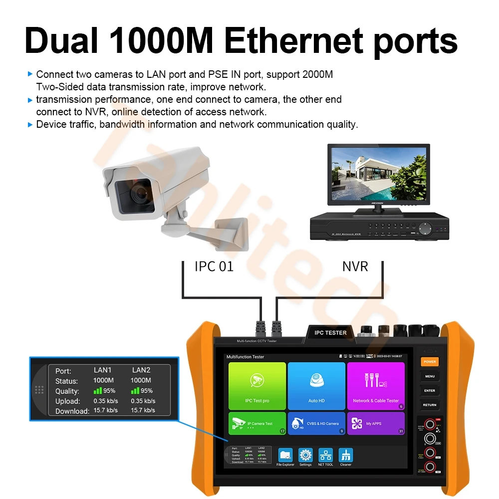 8 "HD IPC تستر CCTV 8MP AHD TVI CVI تستر شريط الألوان مولد SFP وحدة بصرية PoE ++ 8K IP كاميرا تستر كابل الشبكة اختبار