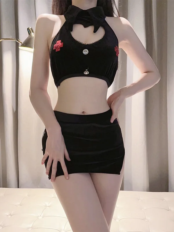 Sexy Female Nurse Lingerie Uniform Passionate Short Skirt Mature Charm Elegant Seductive Uniform Hot Nightclub Skirt Set D253