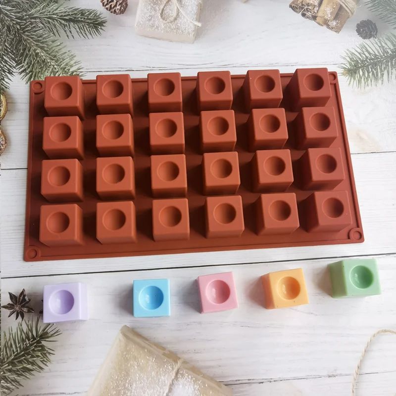 24 Cavities Square Brick Silicone Baking Mold DIY Chocolate Candy Biscuit Ice Cube Geometry Mould Cake Decor Soap Candle Making