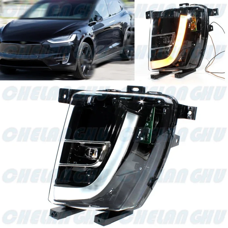 For Tesla Model X 2016 2017 2018 2019 2020 2021 European version Car accessories Left Side Front Bumper LED DRL Fog Lights Lamp