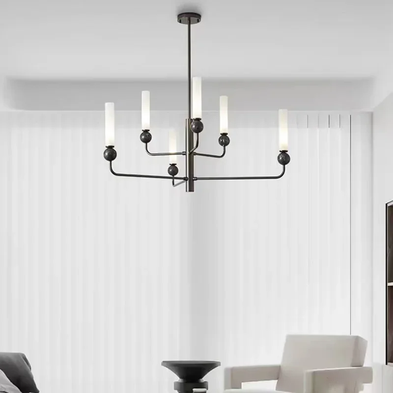Designer Simple Brass Chandeliers Marble Ball White Acrylic Art Parlor Dining Room Bedroom Lighting G9 Bulb Gold Black Copper