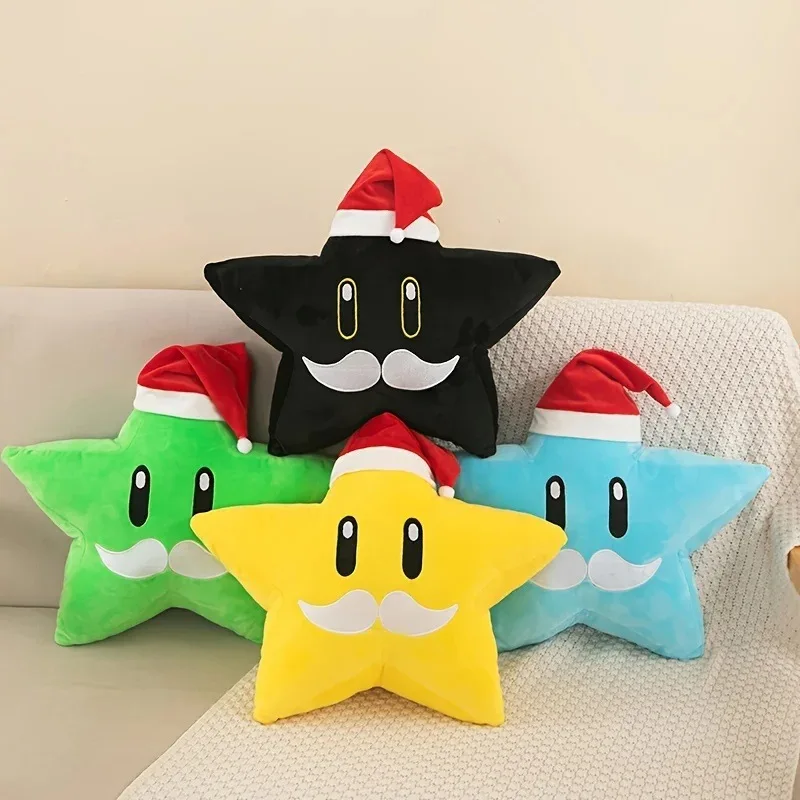 Brinquedo de pelúcia chapéu de natal estrela de cinco pontas para decoração de casa presente de natal estrela brinquedo de pelúcia travesseiro