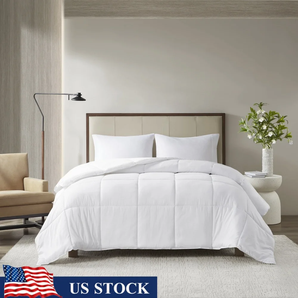 

Luxury Hypoallergenic Cotton Percale Down Alternative Comforter Full Queen 300 Thread Count Anti-Microbial Machine Washable