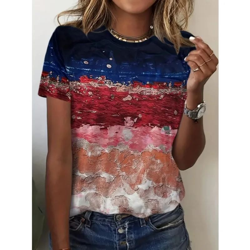

Plus Size 1XL-5XL New Summer Women's Fashion Short Sleeved T-shirt Women Casual Crew Neck Short Shirts Top Sleeve